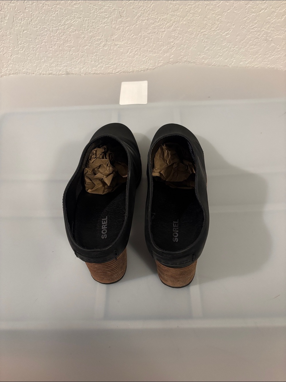 Sorel Black Addington Mule boots SZ 8.5 stacked heel slip on waterproof leather - Picture 4 of 12